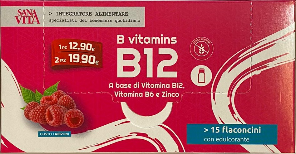 Sanavita B-Vitamins B12 - Integratore Alimentare Vitamina B12 B6 e Zinco 15 Flaconcini